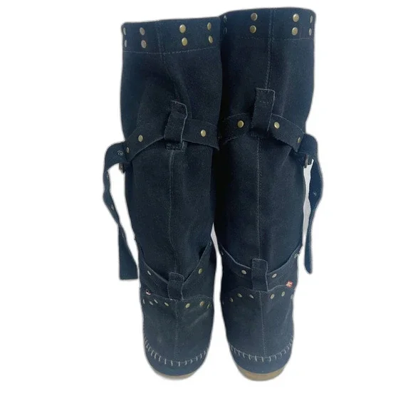 BC Footwear Women's Straight A's Black Suede Moccasin Boots Studded Size 9 - Picture 5 of 12